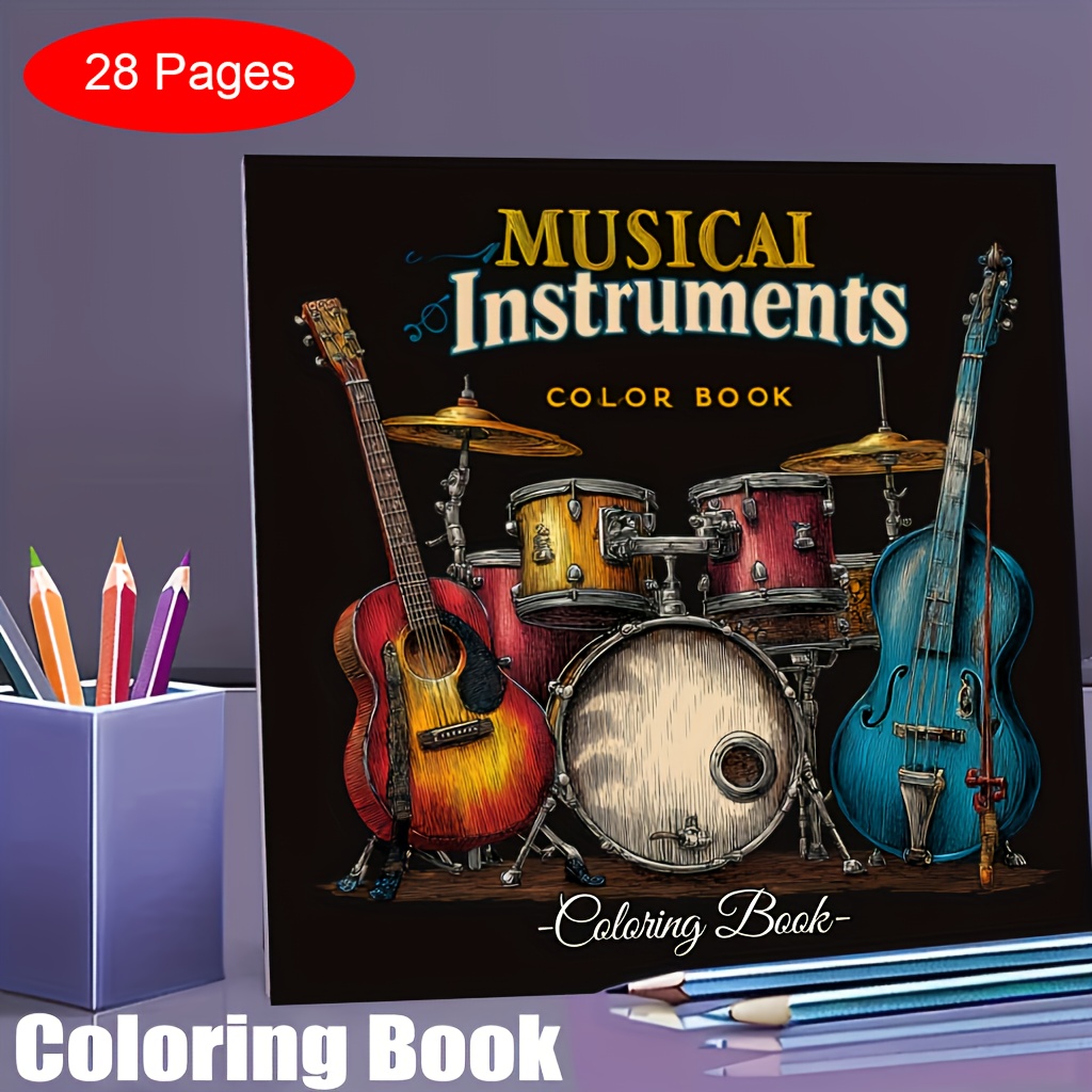 Musical Instrument Coloring Pages - 28-pagina's muziekinstrument kleurboek kleurboek voor stressreductie