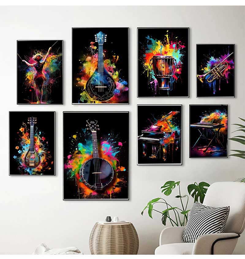 Picture Of Musical Instrument - Klassieke mode-instrumenten Piano Gitaar Muziekfestival Poster