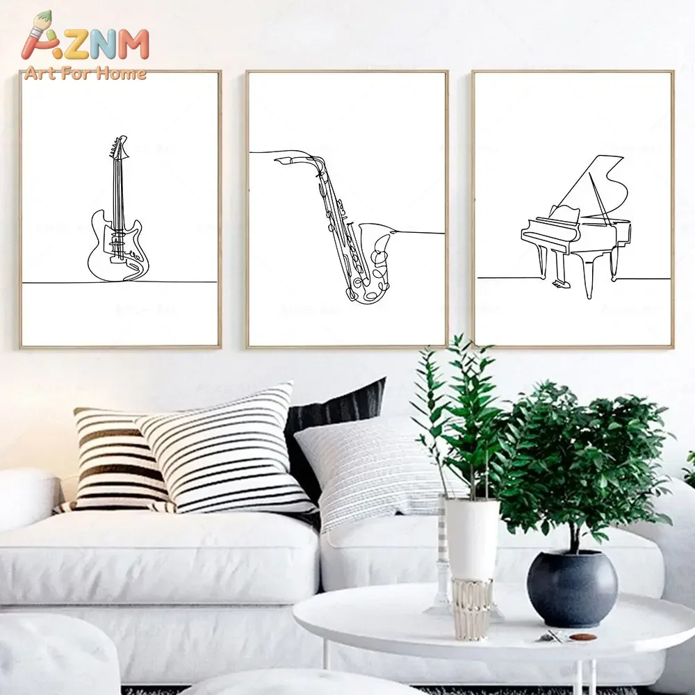 Musical Instrument In Drawing - AZNM Minimalistische One Line Art Muziekinstrument